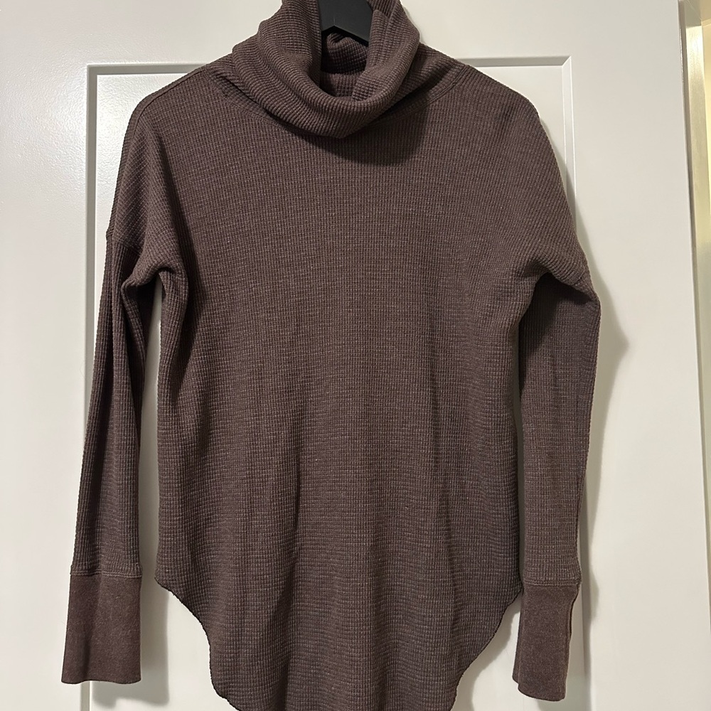 Babaton Brown Cowl Neck Sweater with Asymmetrical Hem​
